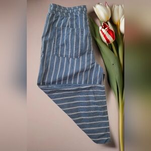 American Eagle Blue White Stripe High Rise Wide leg Pants Sz 10